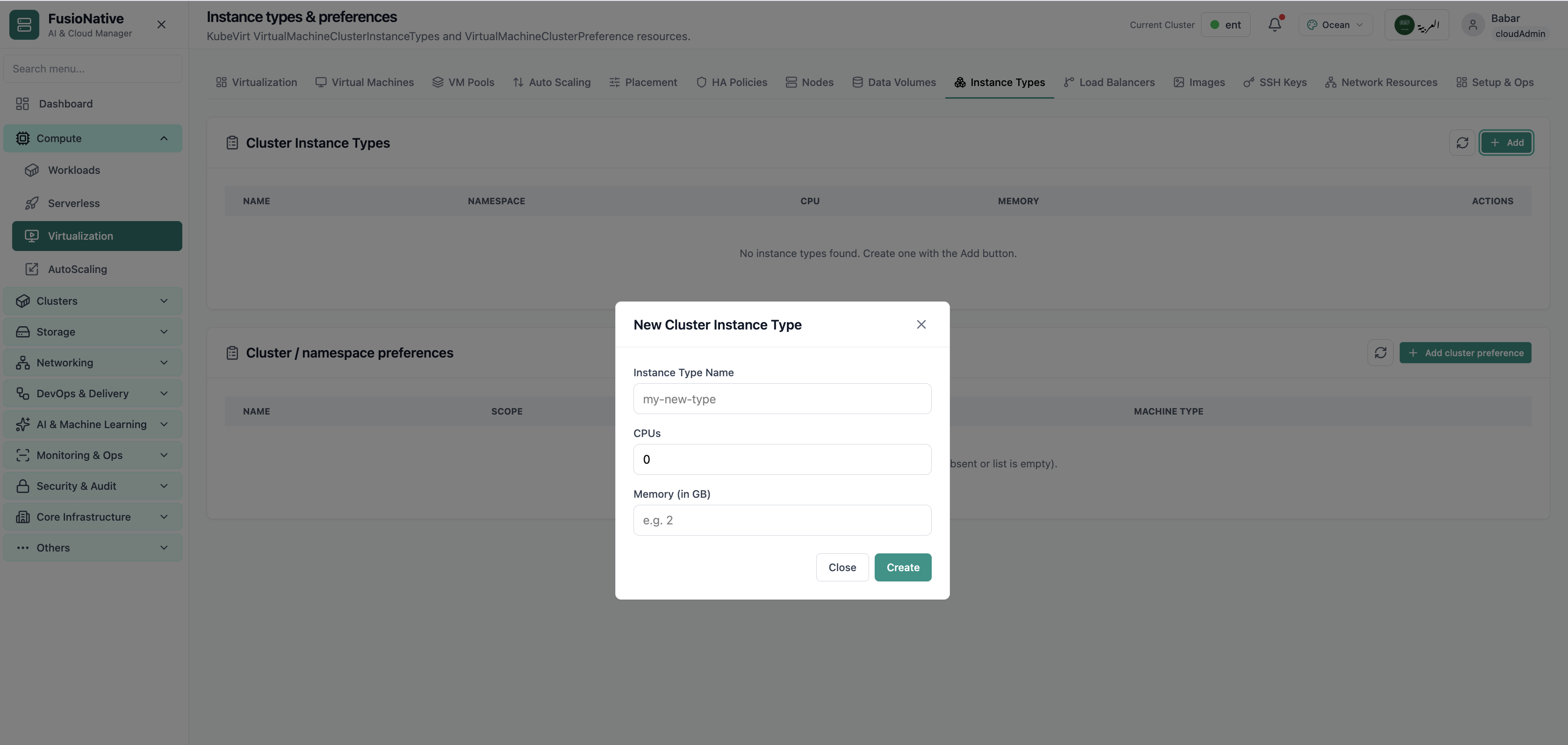 Instance types and preferences.